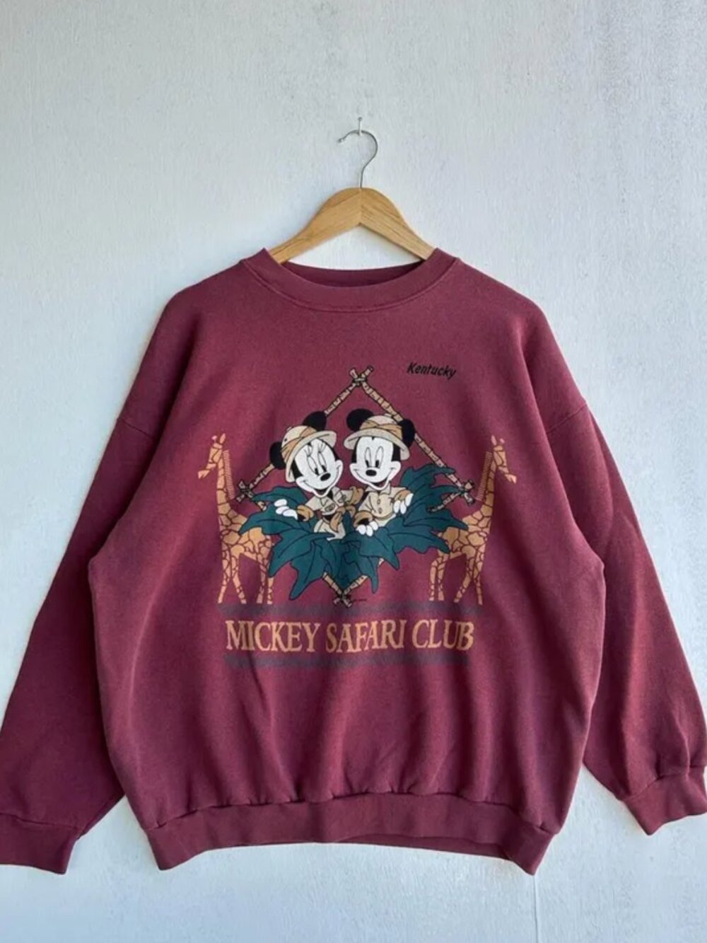 Burgundy Vintage Safari Animal Club Graphic Pullover Sweatshirt